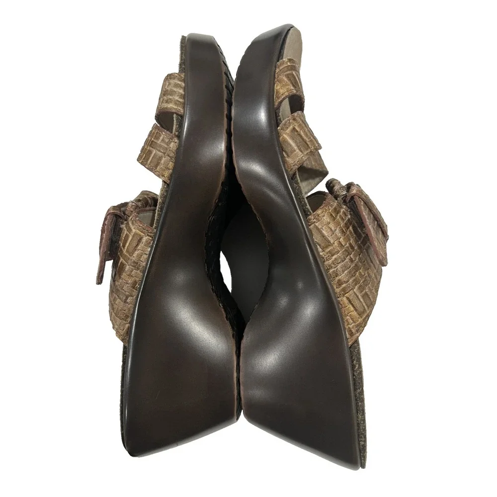 Abeo Biosystem Women's 6 N Dorin Textured Buckle Strap Wedge Sandals Shoes Brown